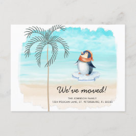 Postal De Anuncios Nueva Dirección Cute Penguin Playa Florida Mudanza