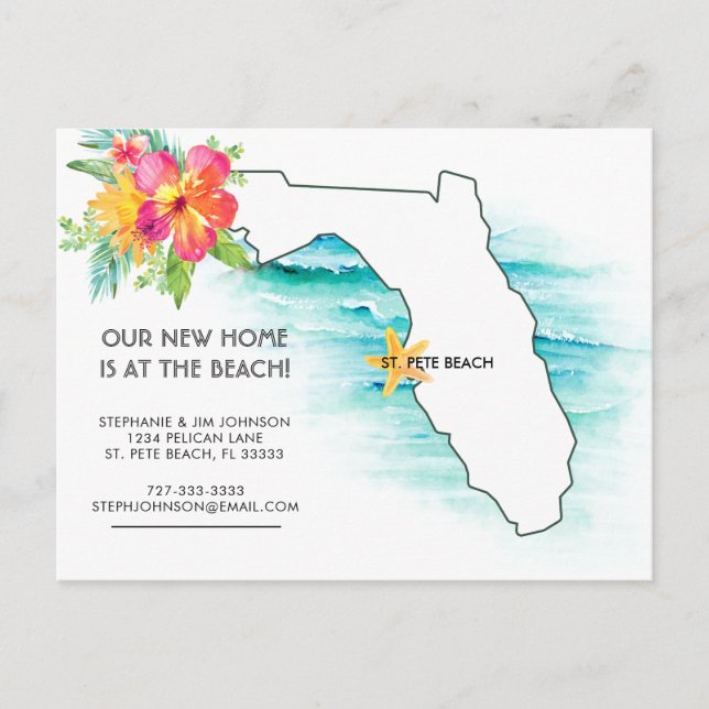 Postal De Anuncios Nueva dirección de la casa de la playa en Florida (Anverso)