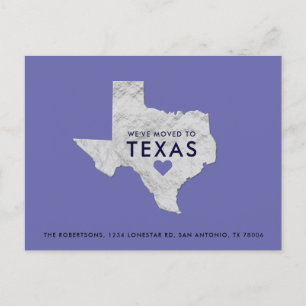 Postal De Anuncios Nueva dirección del mapa de Texas plateado metálic