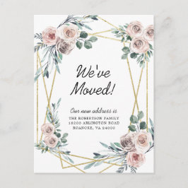 Postal De Anuncios Nueva dirección Dusty Pink Floral Eucalipto Mudanz