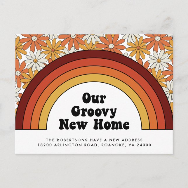 Postal De Anuncios Nueva dirección Groovy Home Rainbow Retro (Anverso)