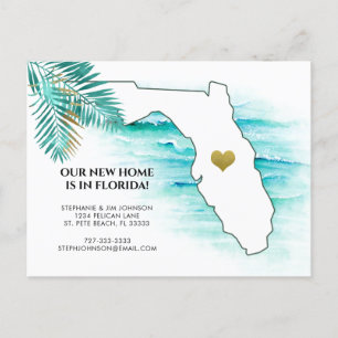 Postal De Anuncios Nueva Dirección Mapa de Florida Corazón Dorado Mud
