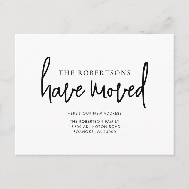 Postal De Anuncios Nueva dirección Moderna Caligrafía Movimiento Mini (Anverso)