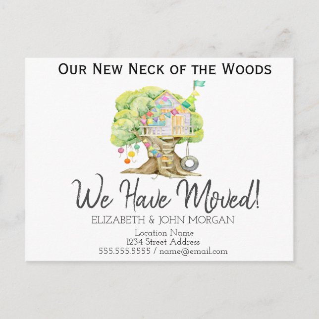 Postal De Anuncios Nueva dirección, nuevo hogar, casa árbol (Anverso)