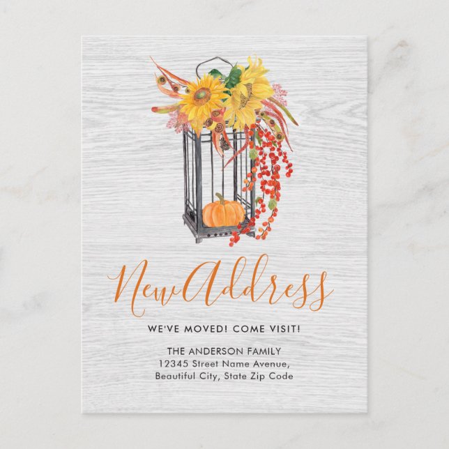 Postal De Anuncios Nueva dirección que hemos movido calabaza floral (Anverso)