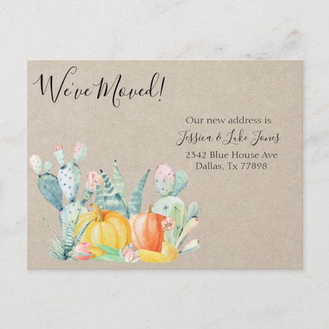 Postal De Anuncios Nueva Notificación de Dirección Mudanza Otoño Cact (Anverso)