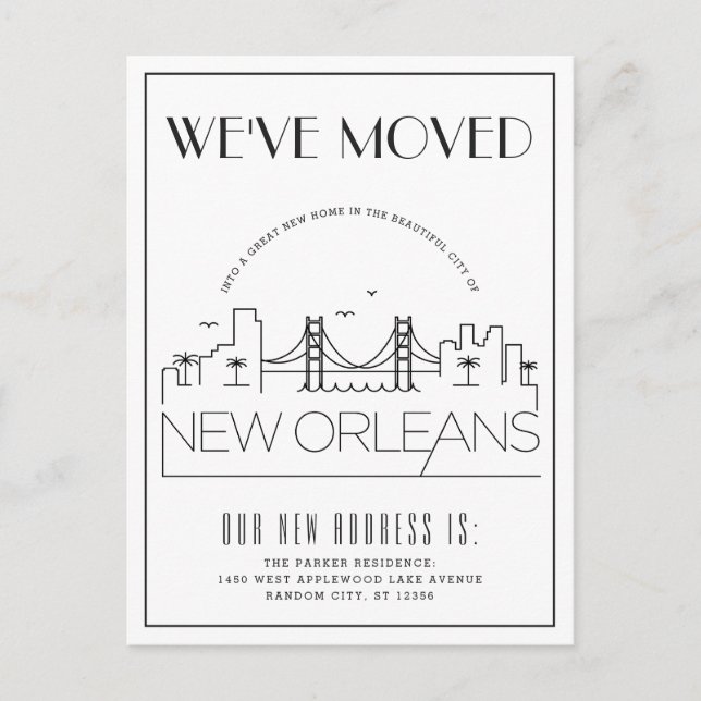 Postal De Anuncios Nueva Orleans Modern Deco | Cambio de Dirección (Anverso)