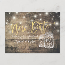 Postal De Anuncios Nuevo Boda de fecha postposición Mason Jar Wood Li
