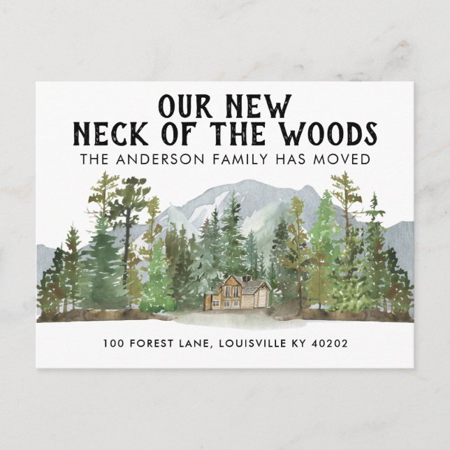 Postal De Anuncios Nuevo cuello de la casa de montaña Woods Forest (Anverso)