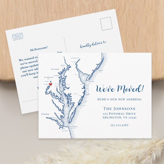 Postal De Anuncios Nuevo Hogar Alejandría Mapa VA en movimiento (Alexandria VA military moving announcement change of address postcard from Coastal Map Designs)