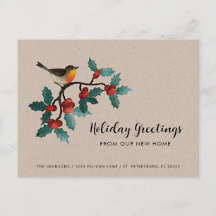 Postal De Anuncios Nuevo hogar curte de pájaro Holly Berries Navidade