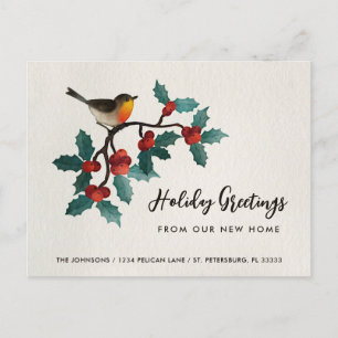 Postal De Anuncios Nuevo hogar curte de pájaro Holly Berries Navidade