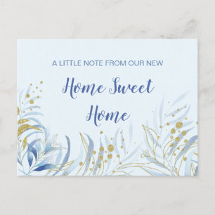 Postal De Anuncios Nuevo Hogar Dulce Hogar Azul Acuarela Follaje Muda
