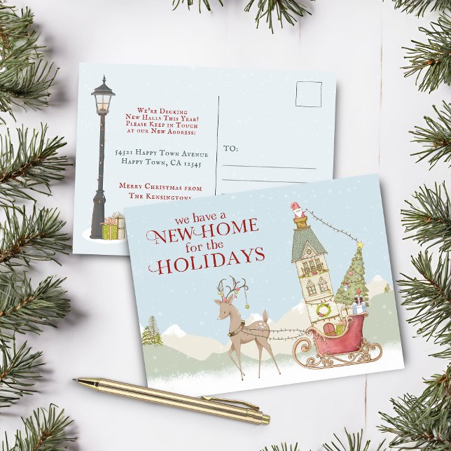 Postal De Anuncios Nuevo hogar lindo para los Navidades de vacaciones (Cute New Home for the Holidays Christmas Announcement Postcard)
