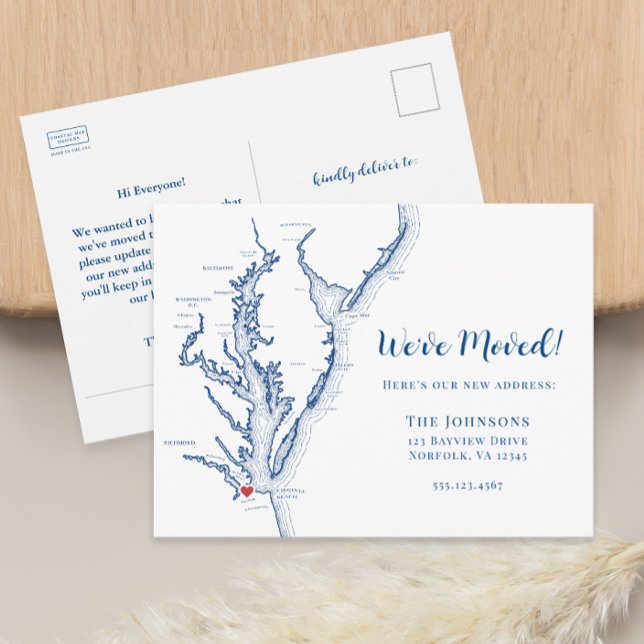 Postal De Anuncios Nuevo Hogar Norfolk VA Map Moving (Norfolk VA military moving announcement change of address postcard from Coastal Map Designs)