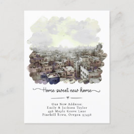 Postal De Anuncios Nuevo hogar - Nueva ciudad de acuarela de direcció