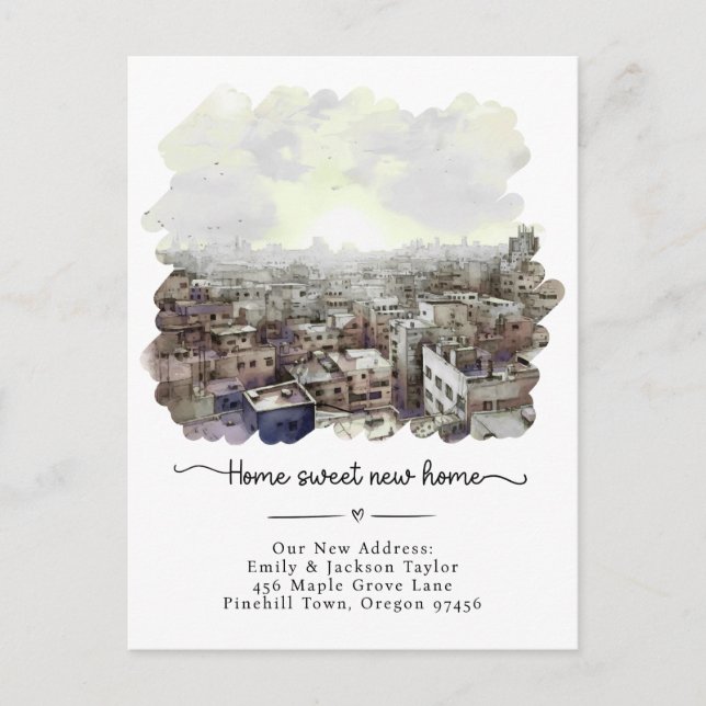 Postal De Anuncios Nuevo hogar - Nueva ciudad de acuarela de direcció (Anverso)