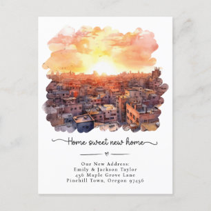 Postal De Anuncios Nuevo hogar - Nueva ciudad de acuarela de direcció