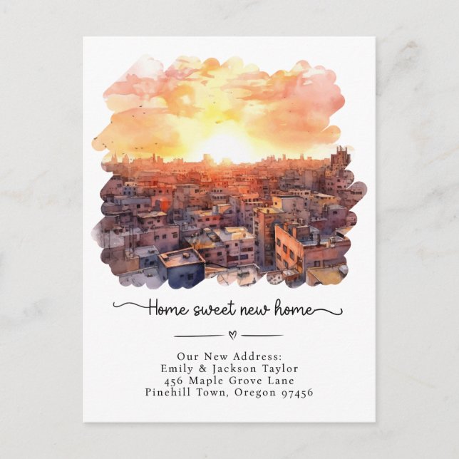 Postal De Anuncios Nuevo hogar - Nueva ciudad de acuarela de direcció (Anverso)