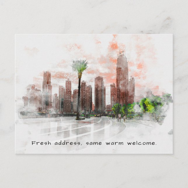 Postal De Anuncios Nuevo hogar - Nueva dirección Ciudad moderna (Anverso)