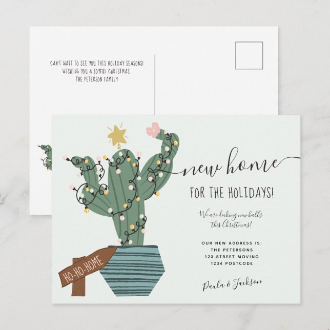 Postal De Anuncios Nuevo hogar para divertidas guirnaldas de cactus y (Anverso / Reverso)