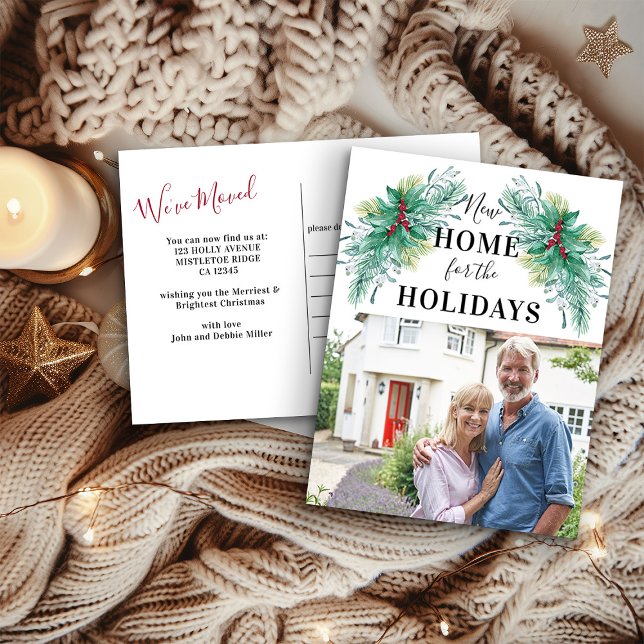 Postal De Anuncios Nuevo hogar para el movimiento Holly Garland (New Home for the Holidays Christmas Card - Holiday Moving Announcements Collection by Darling & May)