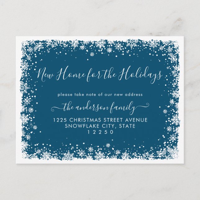 Postal De Anuncios Nuevo Hogar Para Las Fiestas De Navidad Nieve Muda (Anverso)