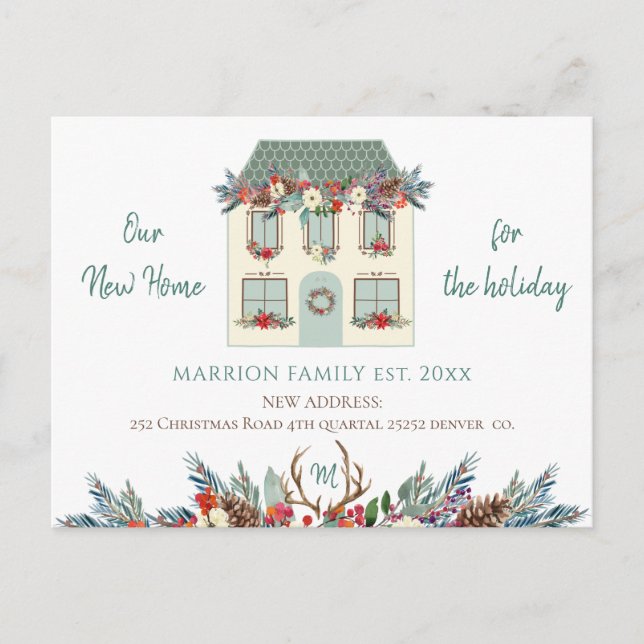 Postal De Anuncios Nuevo hogar para las vacaciones casa verde rojo mo (Anverso)