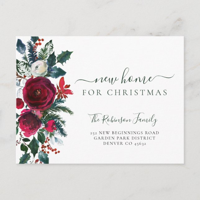 Postal De Anuncios Nuevo hogar para mudanza de vacaciones de Navidad (Anverso)