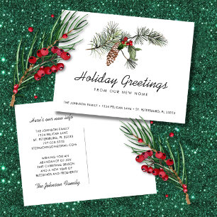 Postal De Anuncios Nuevo hogar Pine Bough Navidades Berries en movimi