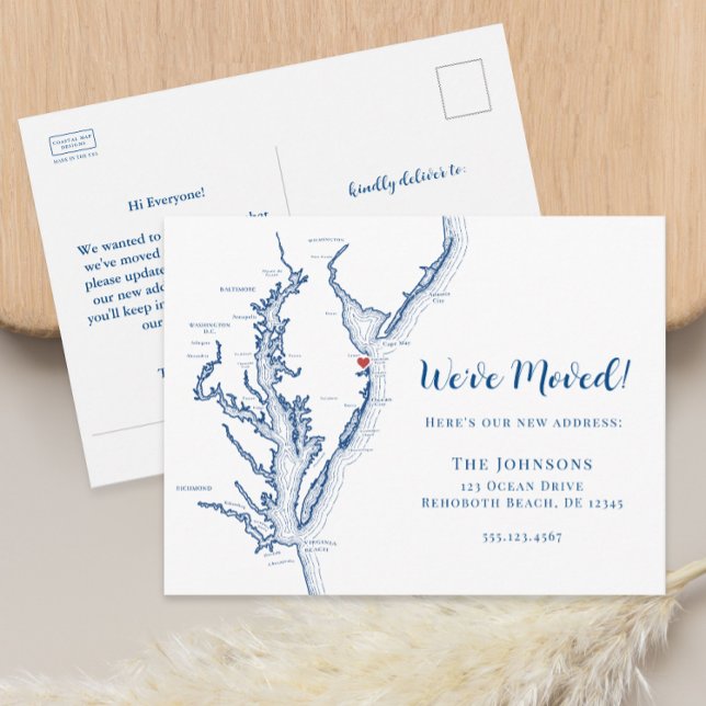 Postal De Anuncios Nuevo Hogar Rehoboth Beach DE Map Moving (Rehoboth Beach Delaware moving announcement change of address postcard from Coastal Map Designs)
