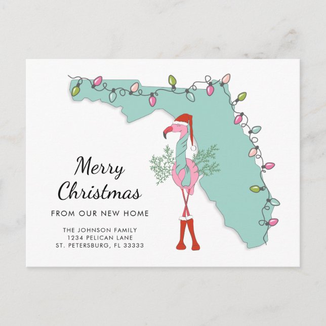Postal De Anuncios Nuevo Mapa de Florida de la casa de Navidad Flamen (Anverso)