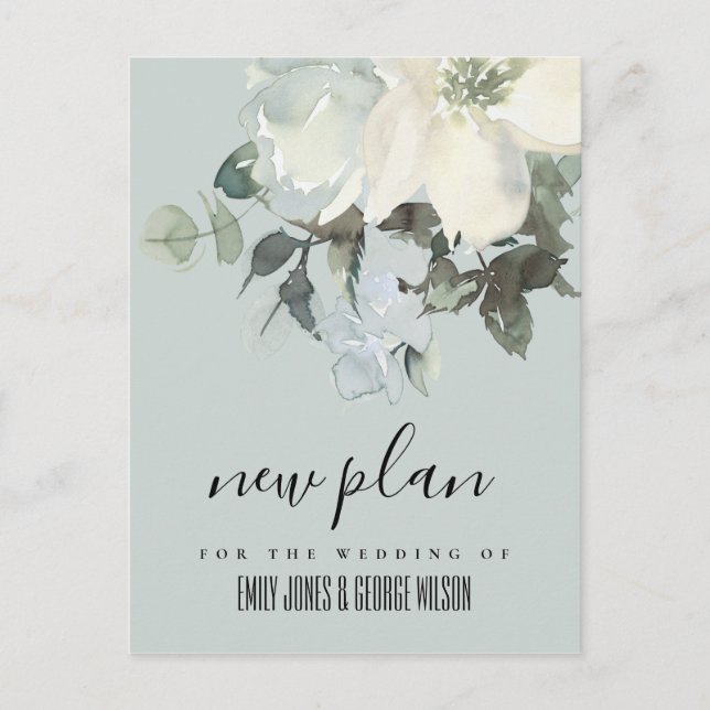 POSTAL DE ANUNCIOS NUEVO PLAN DE BODAS FLORALES GREY MARFIL BLANCO (Anverso)