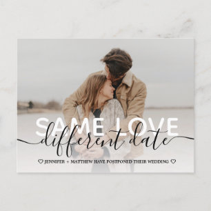 Postal De Anuncios Nuevo plan simple tipografía boda cambiar la fecha