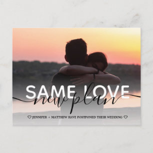 Postal De Anuncios Nuevo plan tipografía moderna boda cambio de fecha