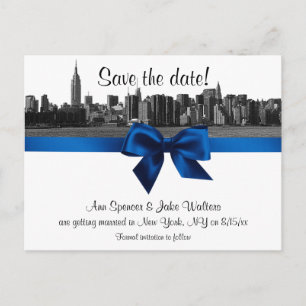 Postal De Anuncios NYC Ancho Horizonte Grabado BW Royal Blu Guardar l