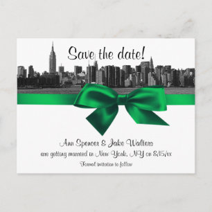 Postal De Anuncios NYC Ancho Horizonte Grabado BW Verde Guardar la Fe
