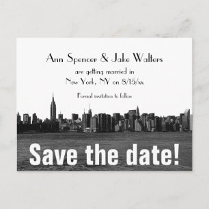 Postal De Anuncios NYC Ancho Horizonte Grabado Guardar la Fecha