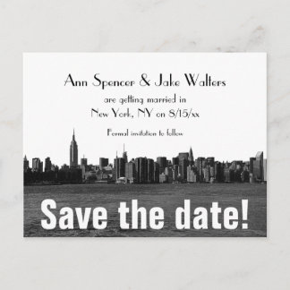 Postal De Anuncios NYC Ancho Horizonte Grabado Guardar la Fecha