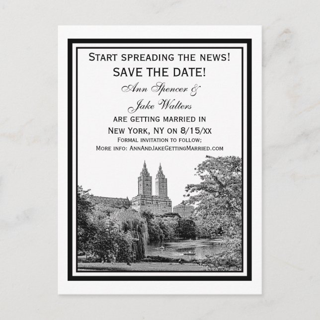 Postal De Anuncios NYC Centrl Pk Lago San Remo Grabado en Cuadrado Gu (Anverso)