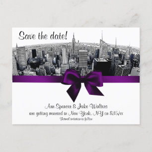 Postal De Anuncios NYC Etched Fisheye Skyline BW Purple Save the Date