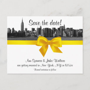 Postal De Anuncios NYC Línea ancha Etched BW Amarillo Save the Date