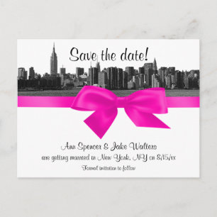 Postal De Anuncios NYC Línea ancha Etched BW Hot Pink Save the Date