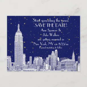 Postal De Anuncios NYC Skyline 01 Grabado de fondo de estrellas para