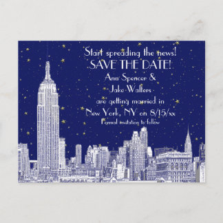 Postal De Anuncios NYC Skyline 01 Grabado de fondo de estrellas para