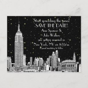 Postal De Anuncios NYC Skyline 01 Grabado de fondo de estrellas para 