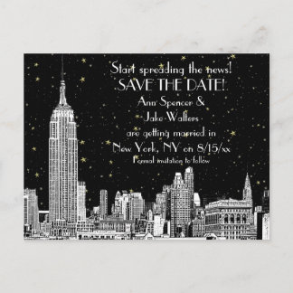 Postal De Anuncios NYC Skyline 01 Grabado de fondo de estrellas para