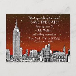 Postal De Anuncios NYC Skyline 01 Red Starry grabada Guardar la fecha