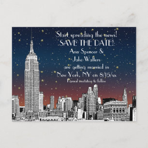 Postal De Anuncios NYC Skyline 01 Starry Etched Sunset Save the Date
