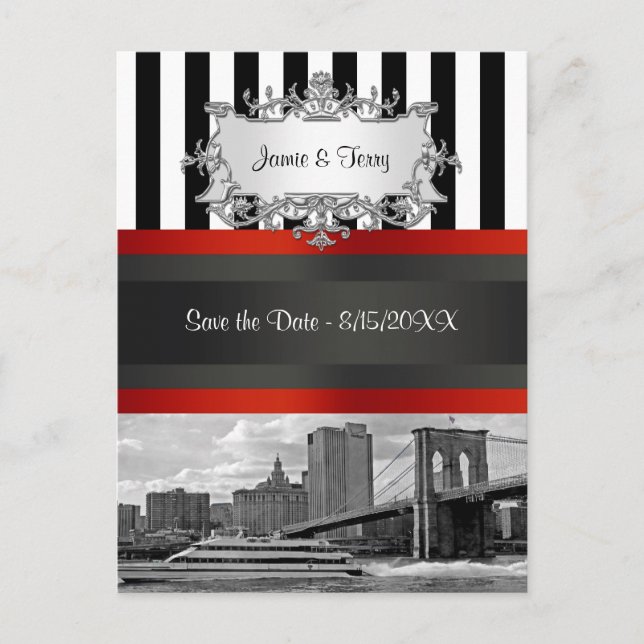 Postal De Anuncios NYC Skyline Brooklyn Bridge, Boat Invitation Suite (Anverso)